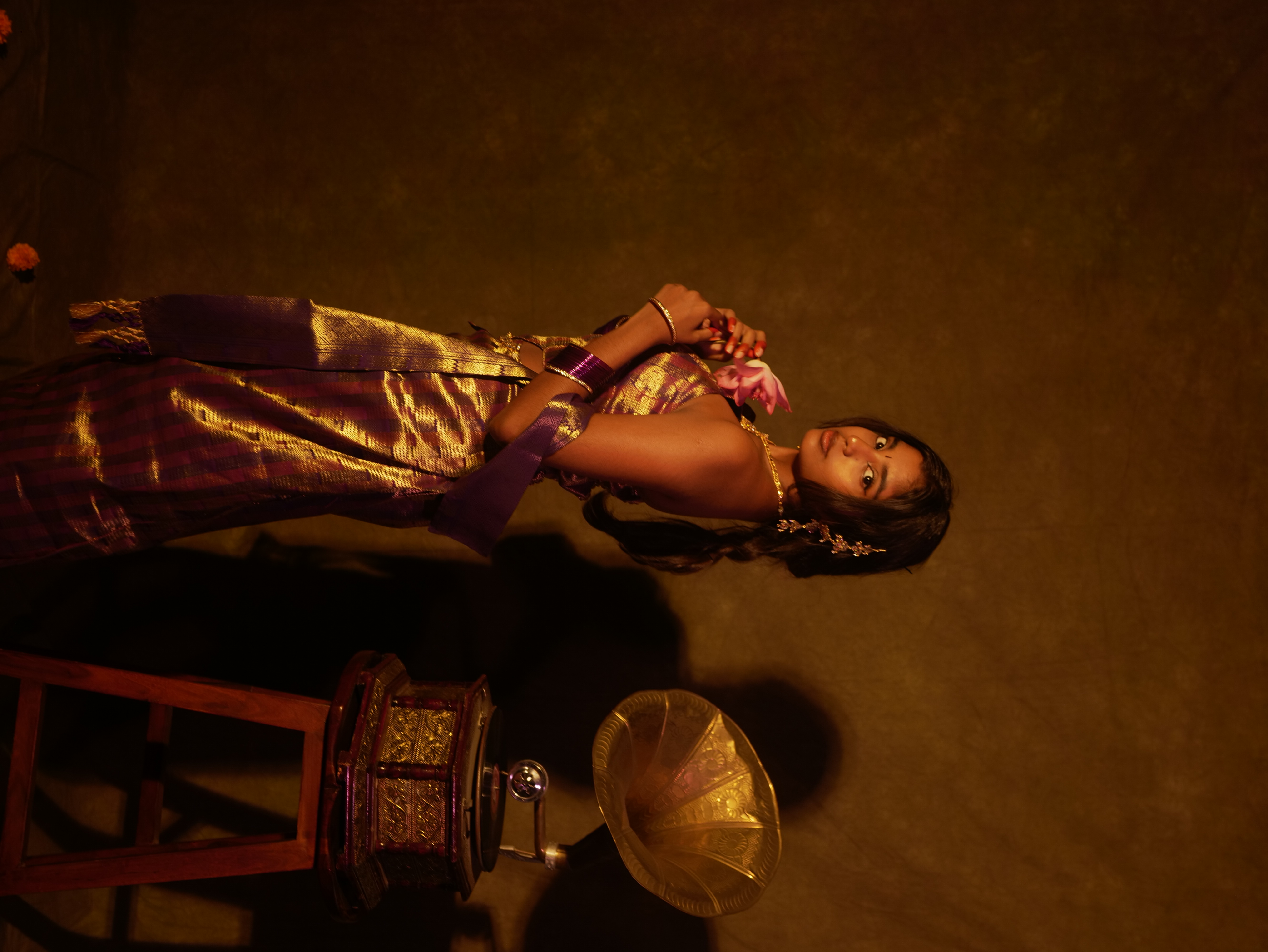 Look IV - Studio Atmosphere and Gold Zari Pleats